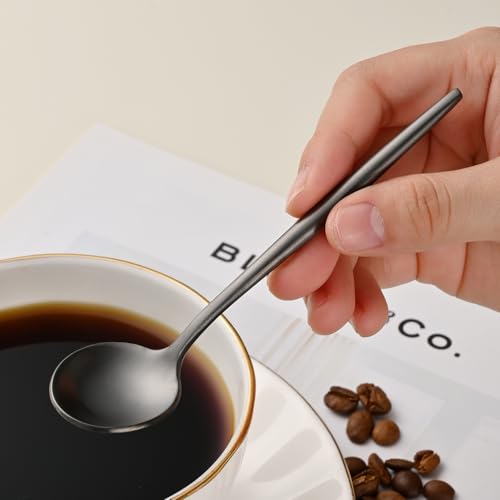 5.1 Inches Satin Black SS18/10 Teaspoon,Set Of 4 Stainless Steel Mini Coffee Spoons,Small Tea Spoon,Black Demitasse Spoons,Espresso Spoon - color: Black, size: 5.1 Inch