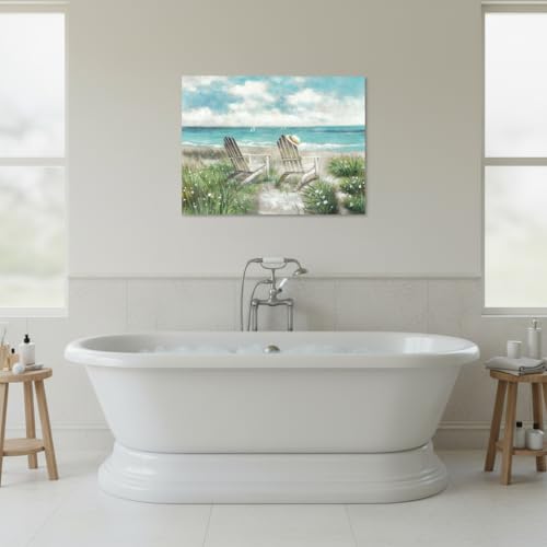 arttitue Beach Wall Art Canvas Picture: Coastal Chair Seascape Painting Decor Ocean Sea Scene Print Landscape Seaside Artwork for Living Room Bedroom Office 36 x 24 Inch - color: Beach Chair, size: 36"L x 24"W