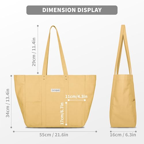 HOMESPON Large Canvas Tote Bag, Magnetic Work Laptop Pack for Women - color: Yellow