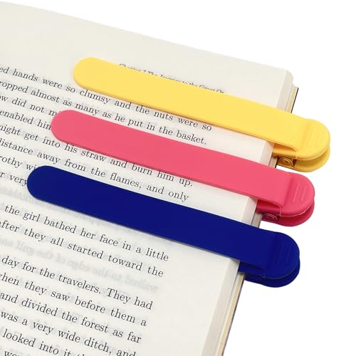 3Pcs Automatic Bookmark, Silicone Smart Book Marks for Reading Women, Men, Kids,Cute Unique Book Markers Bookmark Clip Reading Accessories Gifts for Book Lovers (1 Yellow+1 Red+1 Blue) - color: 1 Yellow+1 Red+1 Blue
