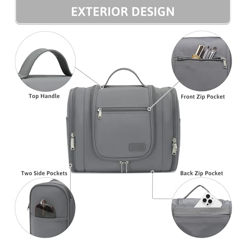 Pearl Angeli Hanging Travel Toiletry Bag for Women, Large Makeup Organizer - color: Grey