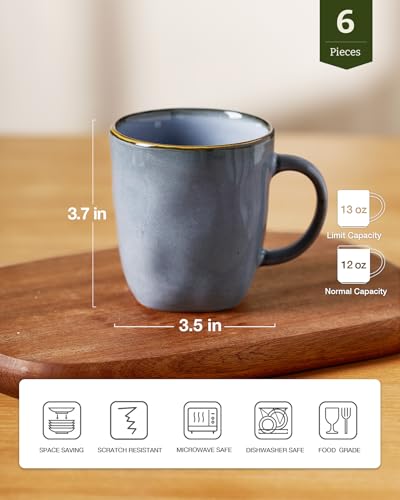famiware Coffee Mugs Set of 6, Ocean Square 13oz Coffee Cup Set with Handle - color: Ocean Square-Blue, size: 6pcs