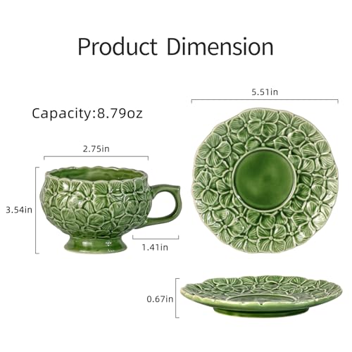 KAMMAK Tea Cups and Saucers Set of 2, 8.5 oz Porcelain Coffee Cups, 561N - size: 7KPSP561N