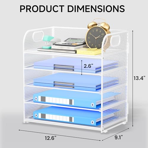 5-Tier Stackable Paper Organizer with Handle, White - color: White, size: 12.6" x 9.1" x 13.4"