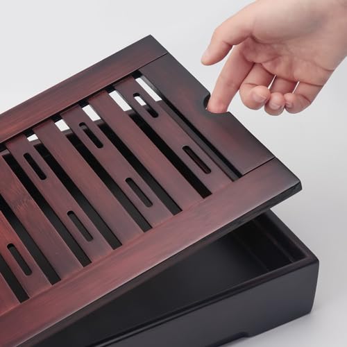 Gongfu Tea Tray, Bamboo Tea Tray,Gongfu Tea Table Tray with Reservoir (L) - size: 13.9" x 8.9" x 2.1"