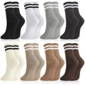 Womens White Crew Socks 6 Pair Striped Trim Casual Crew Socks - color: 8pairs Mixed Colors