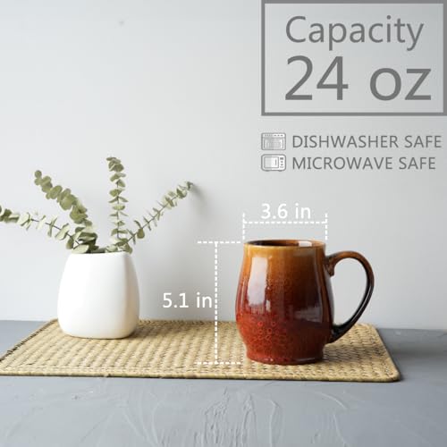 Bosmarlin Extra Large Ceramic Coffee Mug, 24 Oz, Dishwasher and Microwave Safe, Big Oversized Tea Cup, Reactive Glaze (Orange&Red) - color: Orange&Red