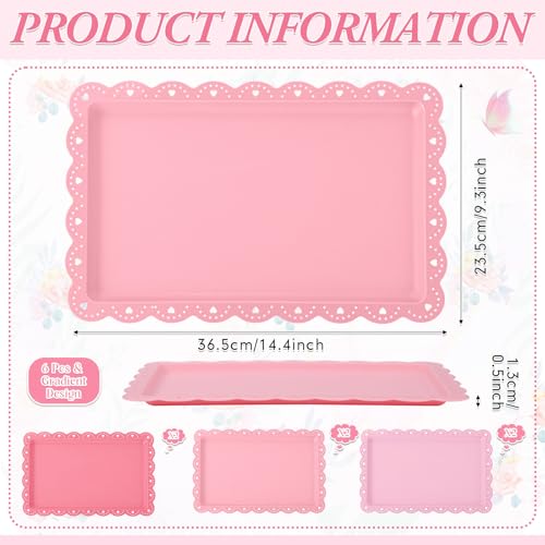 6 Pcs Pink Serving Trays Plastic Food Platters - color: Pink