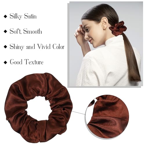 Hoteam 200 Pcs Satin Hair Scrunchies Bulk Ponytail Holders, Brown - color: Brown