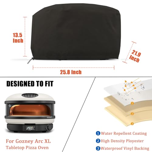 Pizza Oven Cover for Gozney Arc XL, Heavy Duty 600D Waterproof Outdoor Table top Pizza Oven Accessories for Gozney Arc XL Gas Pizza Oven Cover Black - size: 25.8" L x 21.9" W x 13.5" H