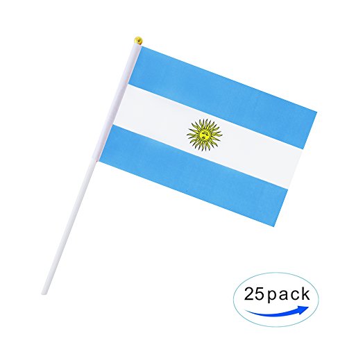25 Pack Hand Held Small Mini Argentina Argentine Stick Flag Round Top National Country Flags,Party Decorations Supplies For Parades,World Cup,Festival Events,International Festival - color: Argentina