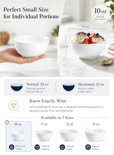 10 OZ White Ceramic Soup Bowls of 6, Small Cereal Bowls for Kitchen - size: 10 OZ(6PCS)