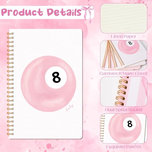 CNhoqc Pink Spiral Journal Notebook, 4 Pcs A5 Watercolor Coquette Notebook - color: 4-Pcs Pink Bow-B
