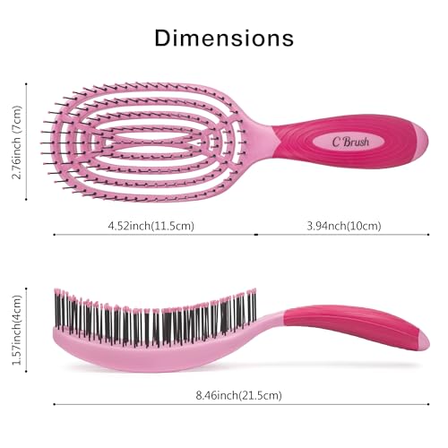 NuWay® C Brush® Patented Scalp Care Hair Brush – Ergonomic Curve Design for Gentle Scalp Massage, Blow-Dry Styling & Wet or Dry Hair (Pink Petal) - color: Pink Petal