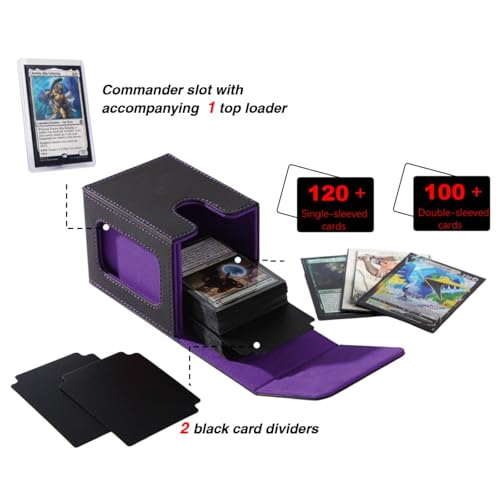 Venssu MTG Deck Box with Commander Display, Fits TCG Cards (Black＆Purple) - color: Black＆Purple