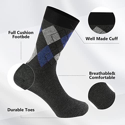 Men's Dress Socks,Cotton Crew Socks,6 Pairs,Breathable and sweat-absorbing for Shoe Size 9-13 - color: 6 Pairs Striped Argyle