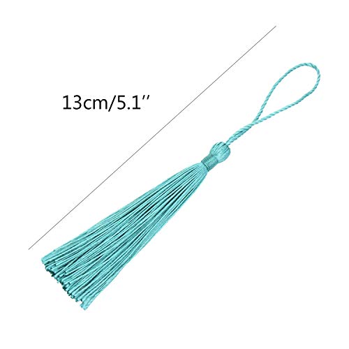 VAPKER 100 Pieces Turquoise Color 13cm/5-Inch Silky Handmade Soft Tassels Floss Bookmark Tassels with 2-Inch Cord Loop for Jewelry Making, DIY Projects, Bookmarks - color: N:turquoise