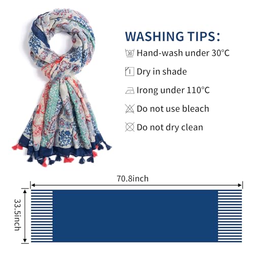 QIUTIMIY Scarf for Women Lightweight Soft Floral Leopard Printed Scarves Fall Winter Fashion Shawl Wrap with Fringe - color: Flower-blue Orange