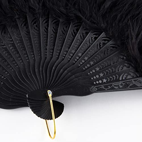 BABEYOND 1920s Marabou Feather Folding Hand Fan - color: Z-black&peacock-black Rib