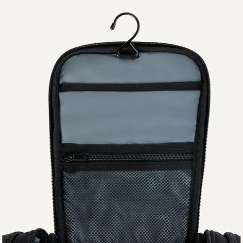 Amazon Essentials Spacious Toiletry Bag, Hanging Cosmetic Dopp Kit with Multiple Compartments, Durable Polyester, Large Capacity Storage, Compact Design, Black (Previously Amazon Basics)
