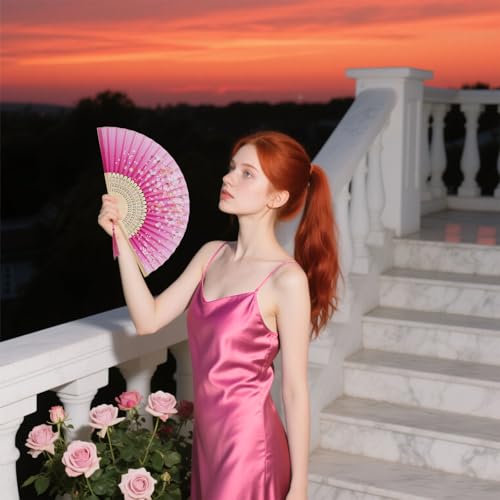 4 PCS Handheld Floral Folding Fans Foldable Silk Bamboo Fan