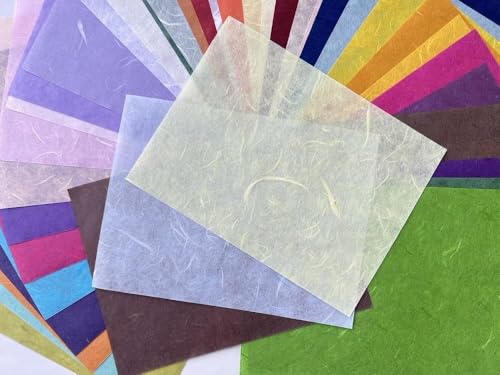 A4 50 Sheets Natural Fiber Mulberry Paper Sheets Art Tissue Washi Paper Design Craft Art Origami Suppliers Card Making Writing Painting 8.3" x 11.7" (50 Colors, A4) - color: 50 Colors, size: 8.3 X 11.7 Inch