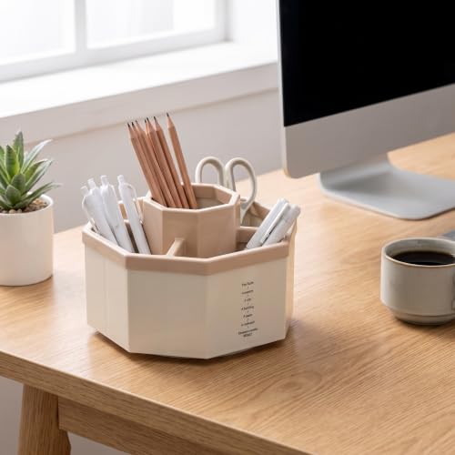 Jekelife 360 Degree Rotating Pen Holder,5-Compartment Desk Organizer,Pink - color: Pink, size: B