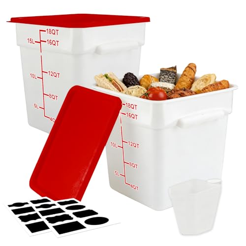 2 Pack Square Food Storage Container With Lid,12-22 Quart Commercial Storage Box With Scale & Handle,Cake Making,Dough Marinating Meat,Kitchen Supplies (Polypropylene, 18 Quart) - color: Polypropylene, size: Square-18 Quart