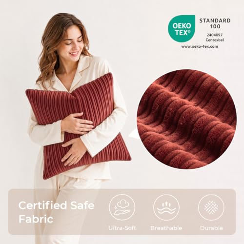 Kevin Textile Striped Corduroy 18”x18” Pillow Covers 2 Pack, Burnt Brick - color: Burnt Brick, size: 18" x 18" (Pack of 2)
