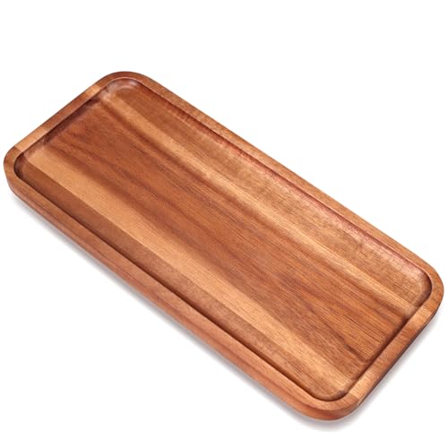 Acacia Wood Platter Small 12"X5.5" Charcuterie Boards Long Rectangle Decorative Trays Home Decor Cheese Board Wooden Serving Platters for Cookie, Snack, Dessert, Food Dish Cake Appetizer Plates - size: 12" × 5.5" × 0.6"