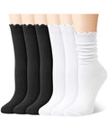 Justay 6 Pairs Ruffle Socks Women, Crew Cotton Frilly Boot Socks - color: White Black