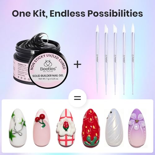 Beetles 5PCS Nail Art Dotting Tools 3D Nail Gel Set, Dual-Headed Nail Art - color: E-Purple-5