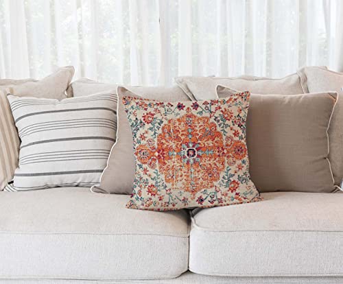 Solekla Throw Pillow Cover Carpet Pattern Boho Style Ethnic Design Decorative Cotton Linen Throw Waist Pillow Case Cushion Cover Orange Blue Pillowcase 18x18 Inches - color: Sl223