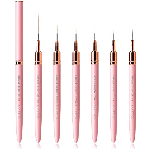 Yasterd 6pcs Pink Metal Handle Nail Art Brushes,Liner Long Striper Set - color: Pink