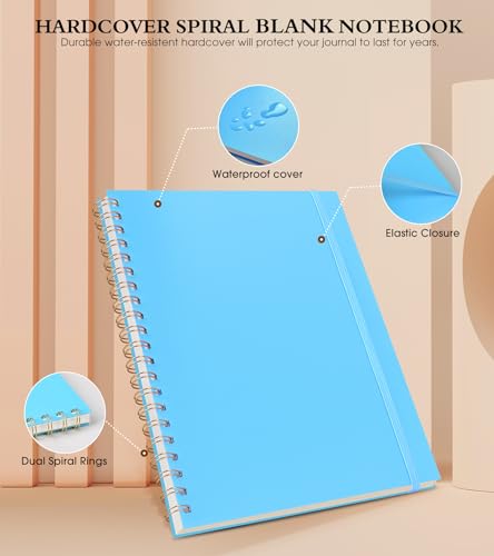 Blank Spiral Notebook Journal 8.5” x 11”, A4 Large Sketch Book for Women Men, 100 GSM Blank Paper Drawing Notebook, Plastic Hardcover Spiral Bound Sketchbook for Sketching Work School Writing, Blue - color: Blue, size: Plain