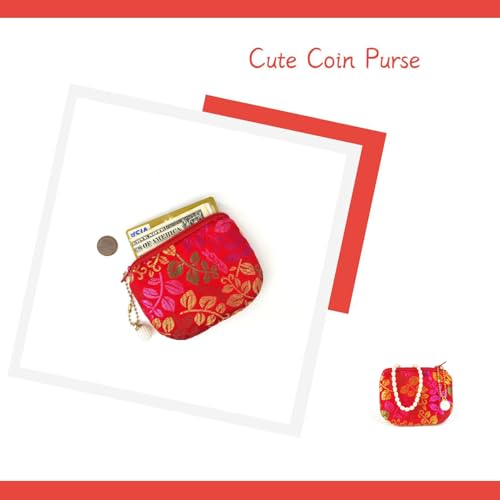 Handmade Women Coin Purse Brocade Zipper Wallet Rosary Pouch Silk Jewelry Bag - RedPro - color: RedPro