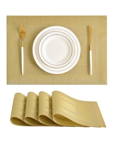 Leetaltree Gold Frame Placemats Set of 4 - Heat Resistant Woven Vinyl - color: C1- Gold Frame, size: Set of 4