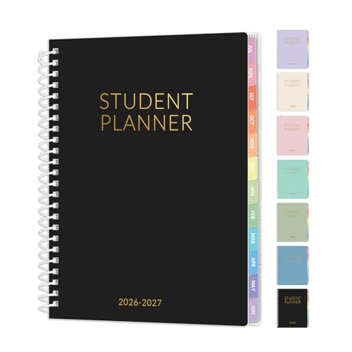 Student Planner 2026-2027, SUNEE Academic Weekly & Monthly Plan Book, Jul. 2026 - Jun. 2027, 6.5"×8.3" Middle & High School Planner, Lesson Plan Book with Week's Goals, Bookmark, Monthly Tabs, Black - color: Black, size: A5 6.5"×8.3"