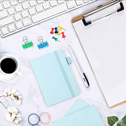 feela 3 Pack Pocket Small Notebook Journals, Mini Cute Memo Notepad Hardcover College Ruled Lined Journals with Pen Holder for Women Girls Office School, with 3 Black Pens, 3.5”x 5.5”, A6, Sky Blue - color: 3 Sky Blue