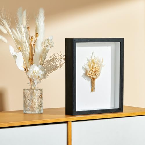 8x10 Shadow Box Picture Frame with Real Glass Panel and Linen Back - color: Black + Thickened Panel + Foam Packaging, size: 8x10