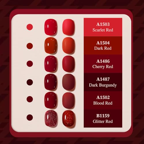 Double Rhythm 6 Pcs 15 ML Gel Polish Set Same Color Same Bottle Soak Off Gel Polish Kit Nail Art Manicure Salon DIY at Home for Women (Glitter Burgundy Dark Cherry Red Maroon-T6-7) - color: Burgundy Red