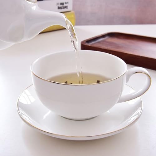 Ceramic Tea for One Set, 12oz Teapot& 8.2oz Cup (White) - color: White
