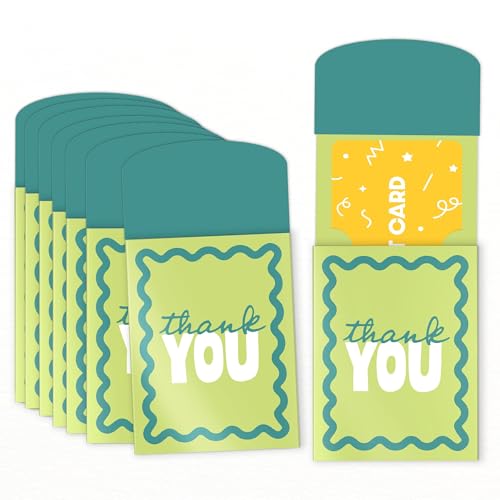 Big Dot of Happiness Light Green and Teal Wavy Thank You Gift Card Holders with Envelopes, Cash Money Holders and Gift Card Sleeves, Retro Stationery Nifty Gifty Pack - Set of 8 - color: Light Green and Teal