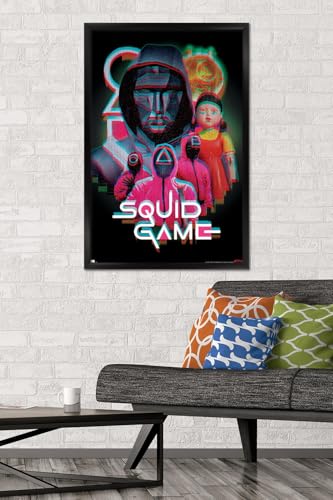 Netflix Squid Game: Season 2 - Group Glitch Wall Poster, 34L" x 22.4W", Black Framed Version - color: Black Framed Version, size: 34"L x 22.4"W