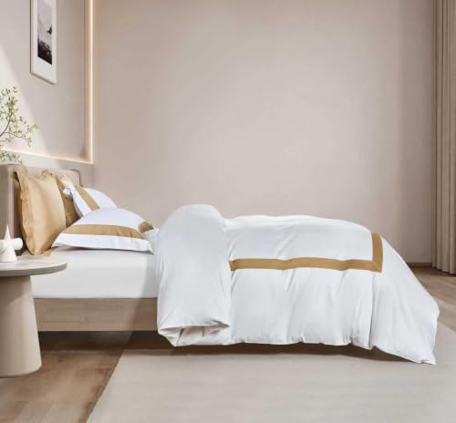 Duvet Cover Set 3 pcs(1 Duvet Cover+2 Pillowcases) 100% Cotton Sateen Woven Hidden Zipper Closure Breathable Soft (Palermo(Beige), King) - color: Palermo(beige), size: King