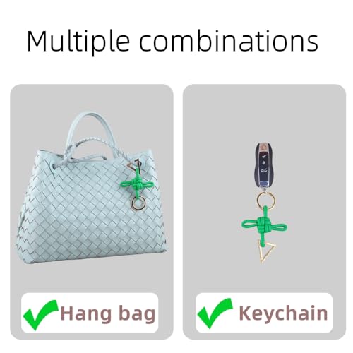 Ladies' genuine leather Chinese knot keychain, D-shaped horseshoe shaped car keychain, bag charm pendant - color: Green