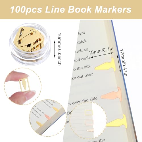 100Pcs Book Line Markers, Gold/Rose Gold Metal Bookmarks Tin Mixed Metals Book Page Markers Book Marker Clips Book Annotation Supplies