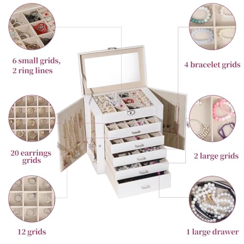 BOOVO Large Jewelry Box for Women 6 Layer - color: White, size: 6 Layer