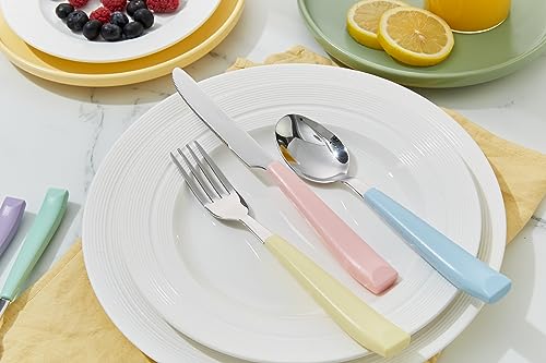 ANNOVA Silverware Set Stainless Steel Colorful Handle Tableware Kitchen Flatware Set Utensils, Includes Dinner Knives, Forks, Spoons, Salad Forks & Dessert Spoons (Pastel Mix, 20 Pieces) - color: Mixed Pastel 20Pieces