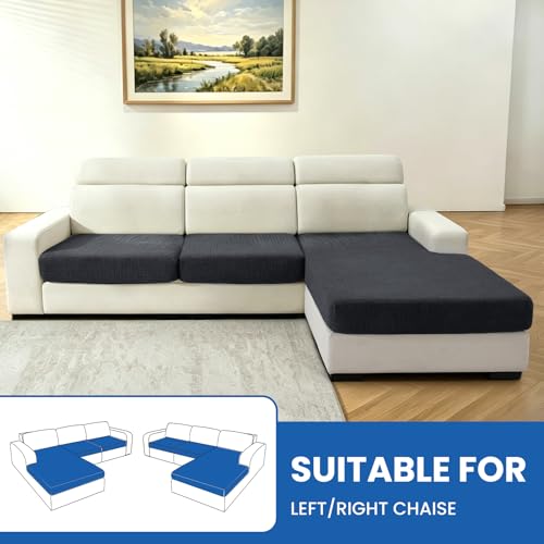 Stretch Sofa Cushion Covers (2 Seaters + 1 Chaise, Charcoal Gray) - color: Charcoal Gray, size: 1 Chaise + 2 Seater Cover